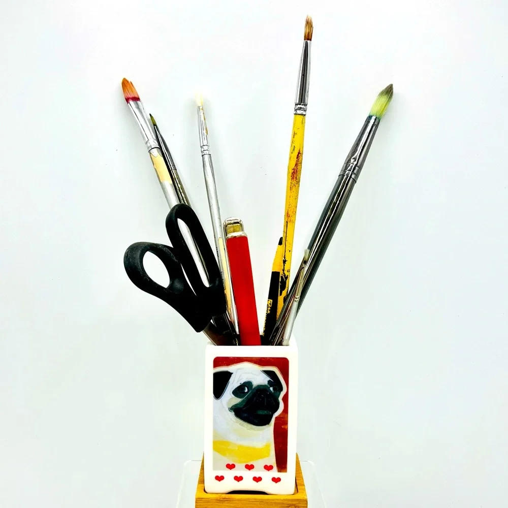 PUG DOG Art Hand Crafted Home Decor Planter Office Desktop Organizers Pets Gifts - Picture 4 of 12